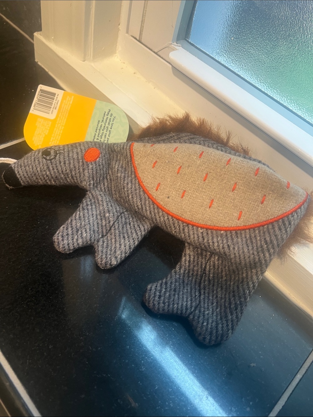Plush Grey and Orange wool Armadillo - Small Pet Toy
